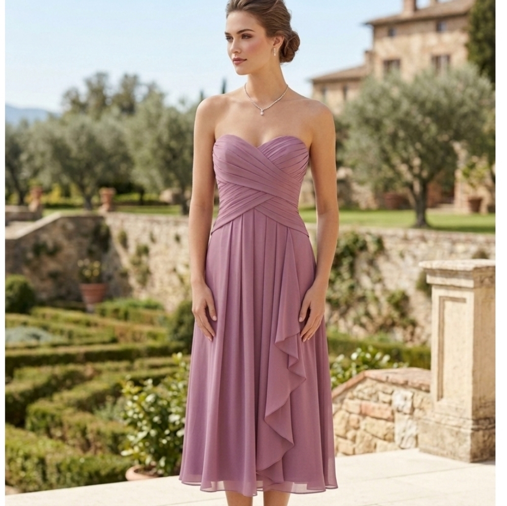 Dusty Rose Ruched Strapless Gown for prom Or Graduation size 0 BNWOT